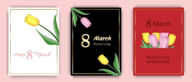 March 8 banner background design Set template for advertising on social networks Poster flyer