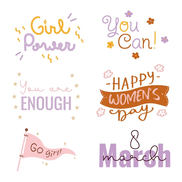 March 8 International Women s Day Greeting phrase Lettering text isolated for greeting card