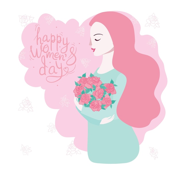 March 8 international women's day with woman's face Vector illustration