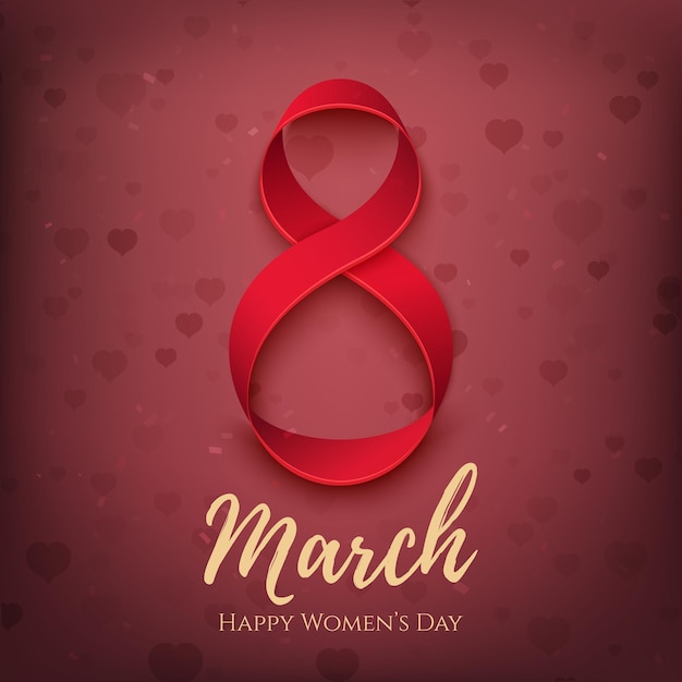  March greeting card template with hearts. International Womens day 