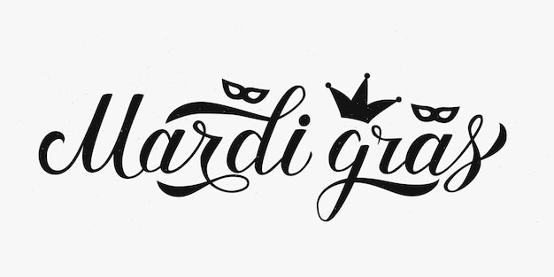 Mardi Gras calligraphy hand lettering Fat or Shrove Tuesday sign in retro style Traditional carnival in New Orleans Easy to edit vector element of design for banner flyer party invitation etc