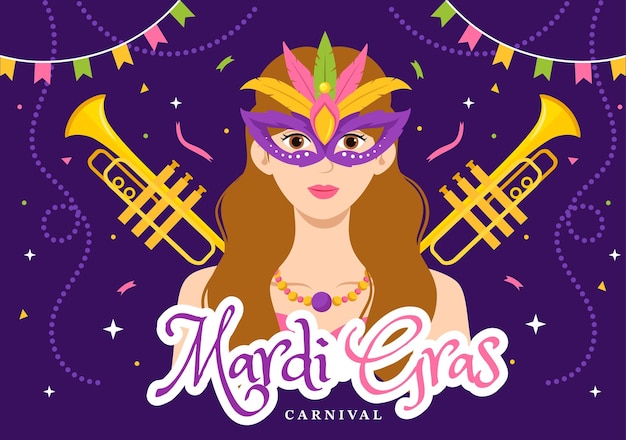 Mardi Gras Carnival Illustration with Mask and Festival for Web Banner or Landing Page Template