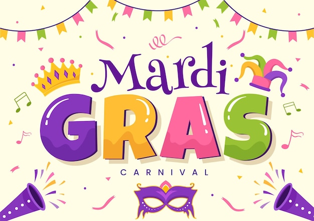 Mardi Gras Carnival Illustration with Mask and Festival for Web Banner or Landing Page Template