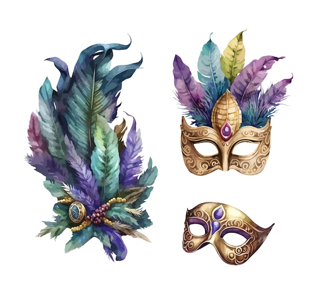 Mardi Gras Carnival venetian mask clipart isolated vector illustration