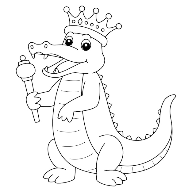 Mardi Gras Crown King Crocodile Isolated Coloring