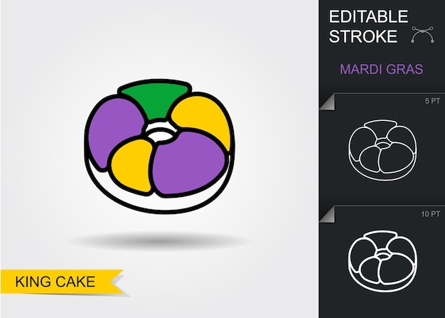 Mardi Gras king cake Line icon with editable stroke with shadow