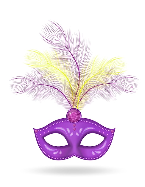 Mardi Gras Mask icon, realistic 3d style. Mask with feathers isolated on white background. Fat Tuesday concept. Vector illustration.