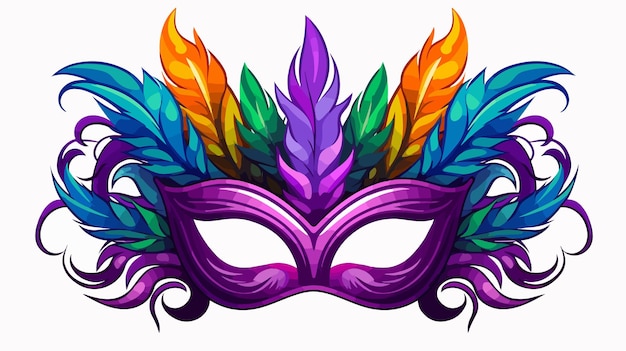 Vector mardi gras mask with feathers flat vector isolated on white background