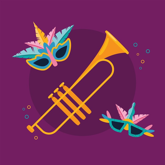 Vector mardi gras masks with trumpet