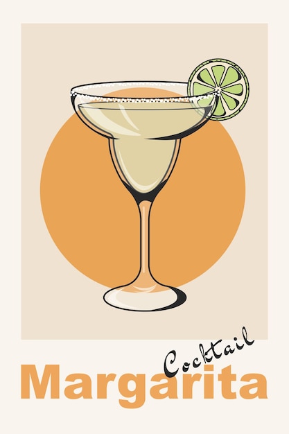 Vector margarita classic cocktail retro poster a popular drink cocktail vintage flat vector illustration