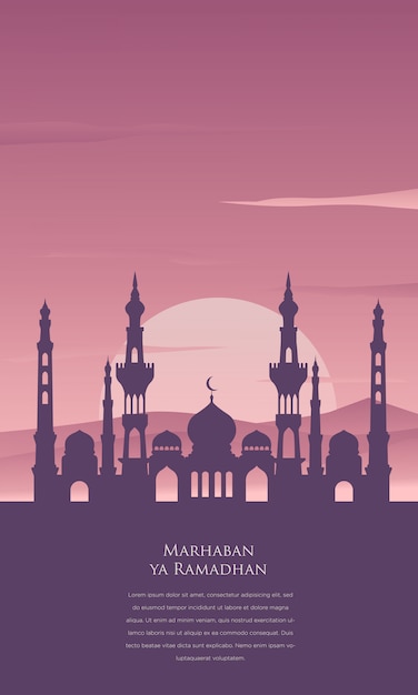 Marhaban ya Ramadan background with mosque