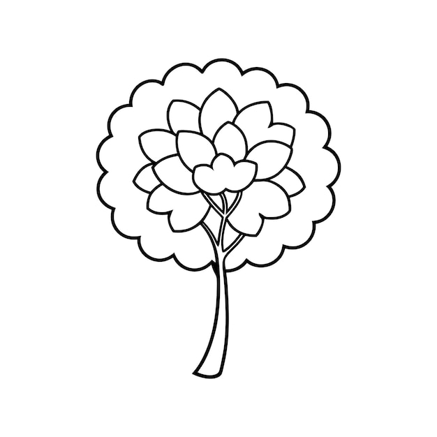 Marigold flower tree vector line art illustration icon logo