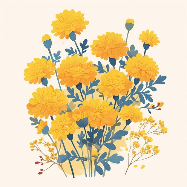 Marigold flowers in traditional art