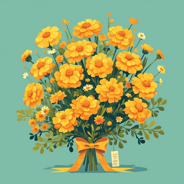 Vector marigold flowers in traditional art