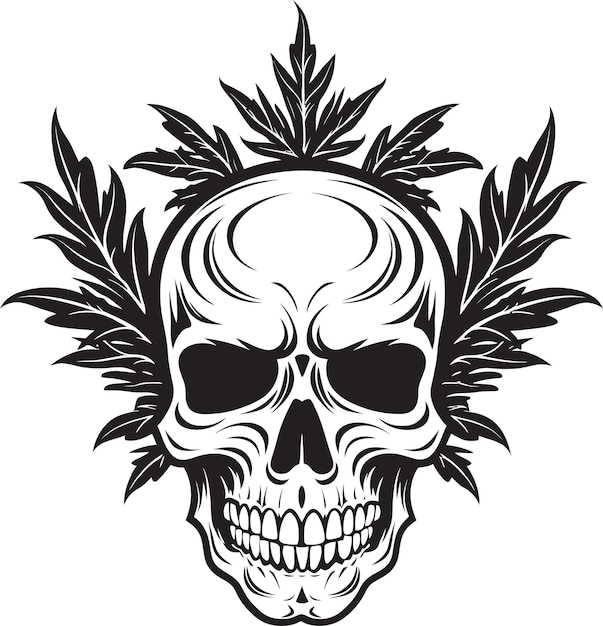 Vector marijaskull crest cannabis leaf emblem cannaskull mark marijuana skull icon