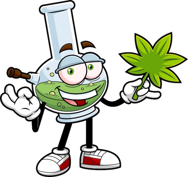 Vector marijuana bong cartoon character holding marijuana leaf and showing ok sign