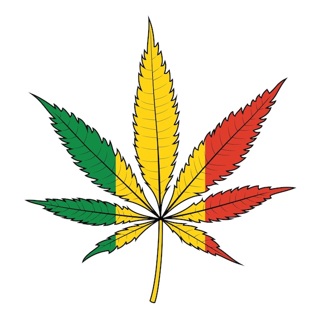 Marijuana leaf icon with rastafarian colors isolated on white background Cannabis symbol modern Natural hemp Addiction smoke weed drugs Rasta vector illustration