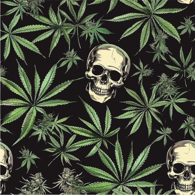 Marijuana leaves and skulls vector pattern