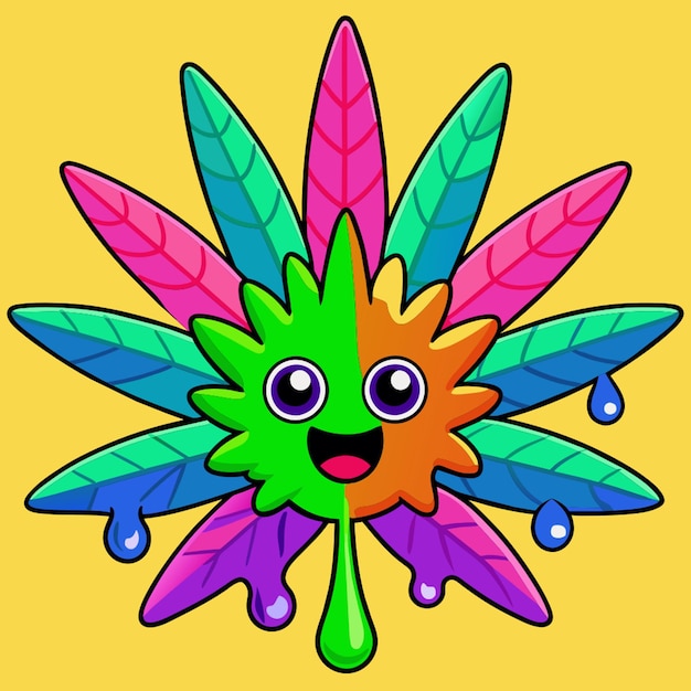 Vector marijuana renkli splash vector illustration kawaii