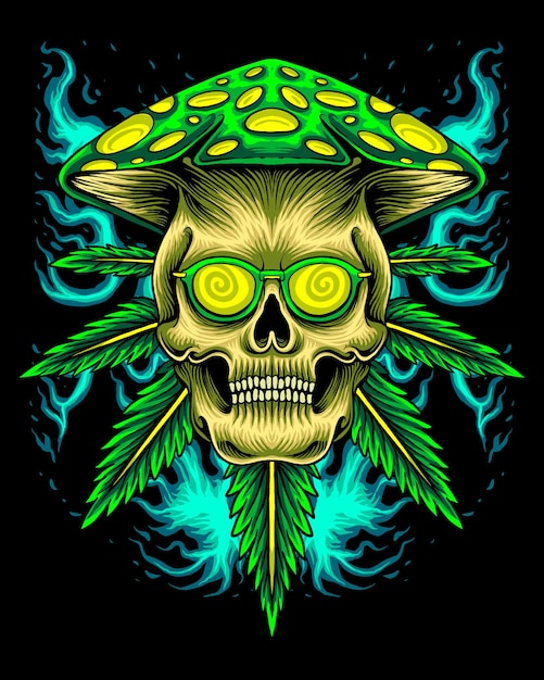 Marijuana skull with mushroom head