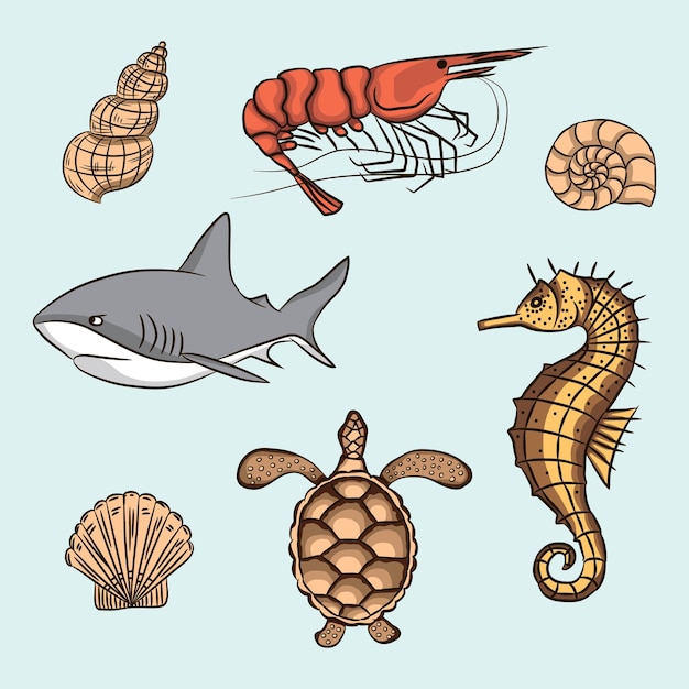 Marine animal set vector illustration