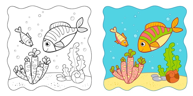 Marine background Coloring book or Coloring page for kids Fish vector clipart