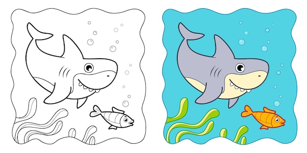 Marine background Coloring book or Coloring page for kids Shark vector clipart