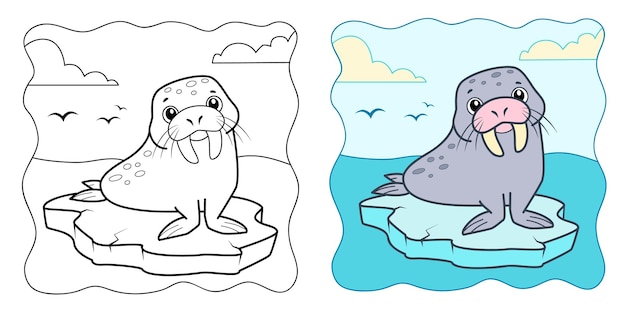 Marine background Coloring book or Coloring page for kids Walrus vector clipart