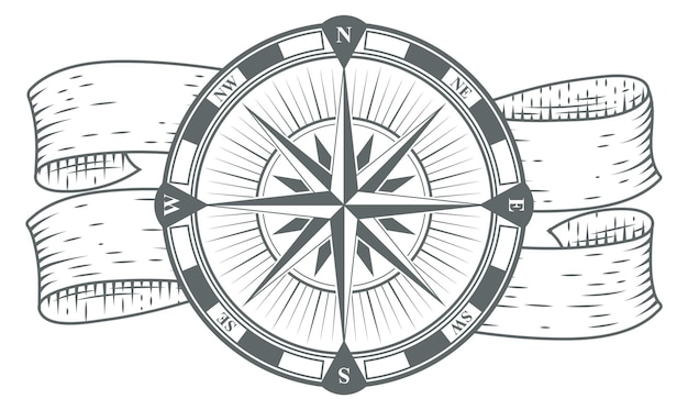 Marine compass drawing Vintage nautical travel device