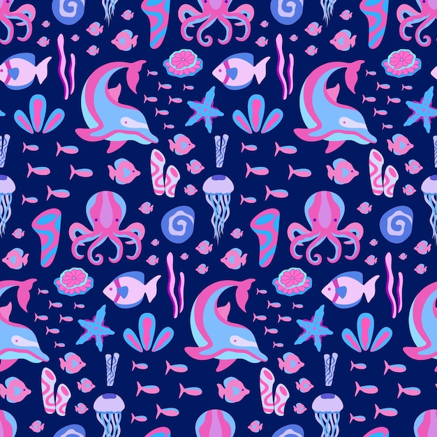 Marine Fish Vector Seamless Pattern