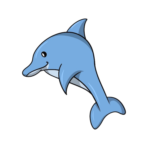 Marine life cute blue dolphin cartoonstyle vector illustration