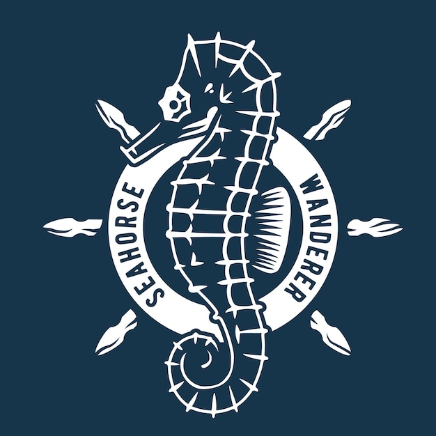 Marine nautical sea seahorse and helm wheel logo