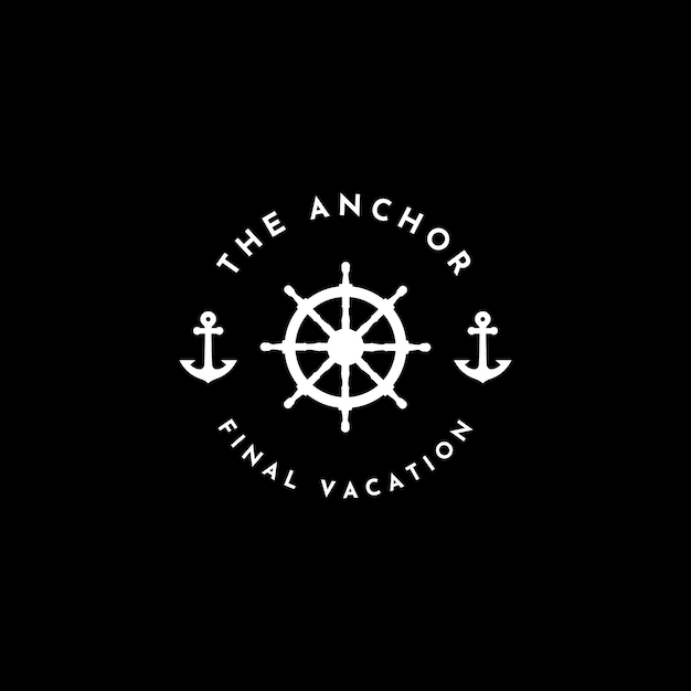 Marine retro emblems logo with ship wheel anchor logo vector illustration design