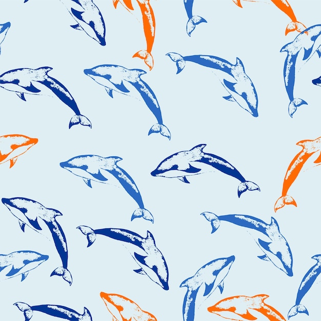 Marine theme ocean Summer graphic design pattern with cute fishes Vector