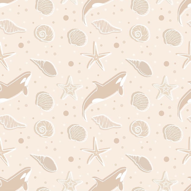 Marine theme seamless pattern, vector art