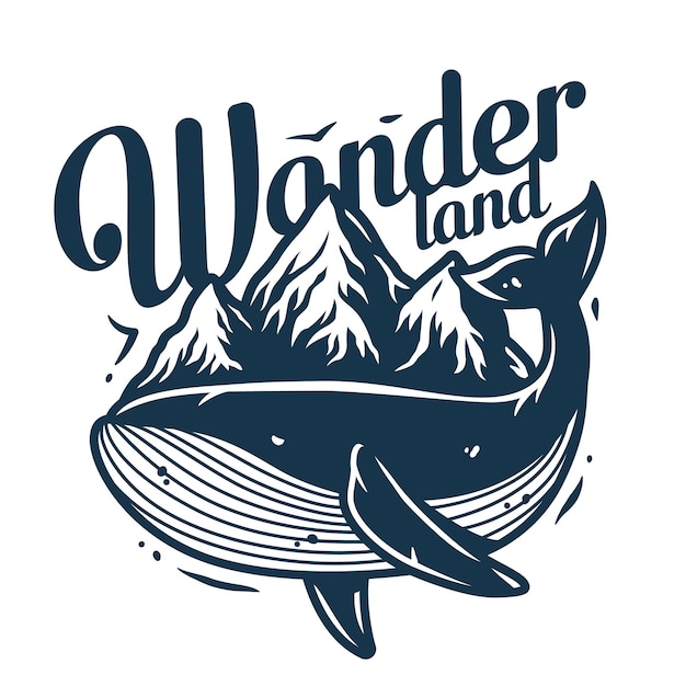 Marine whale and mountain Nautical and wanderlust