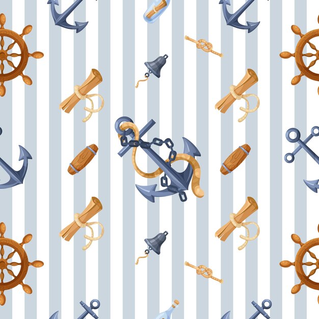 Vector marinethemed seamless pattern with nautical objects vector illustration