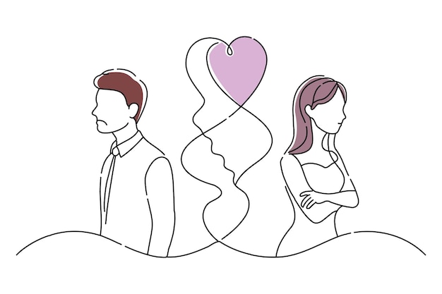 Vector marital quarrel doodle continuous line art vector illustration