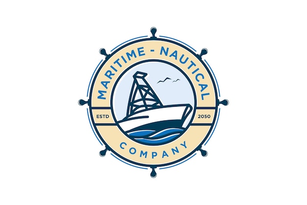 Maritime boat nautical logo design rounded shape steering wheel icon symbol transportation