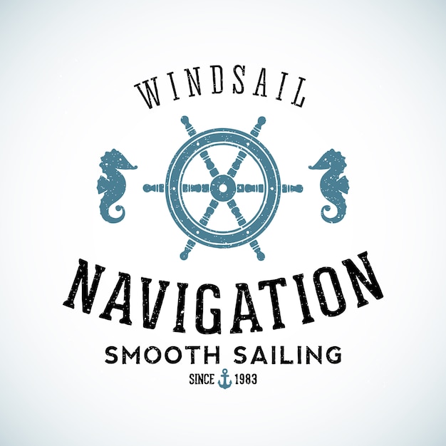 Maritime Navigation Logo Template with Shabby Texture.