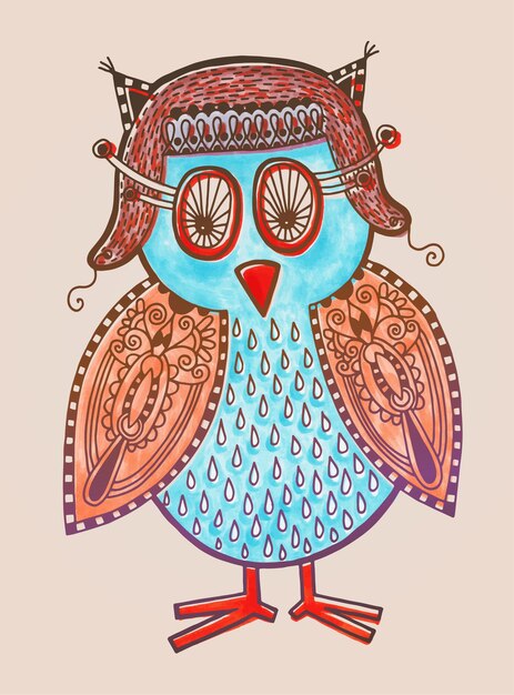 Vector marker drawing of cute doodle owl