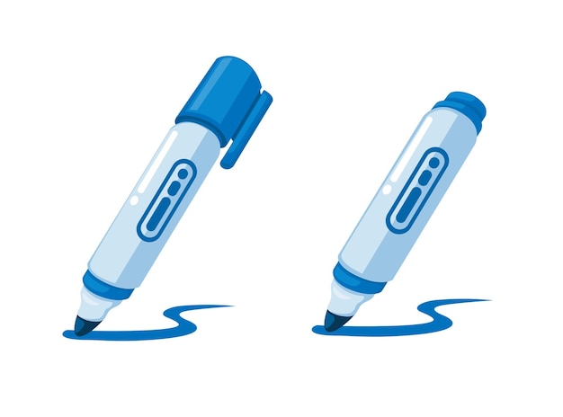 Marker pen writing stationary symbol set cartoon illustration vector