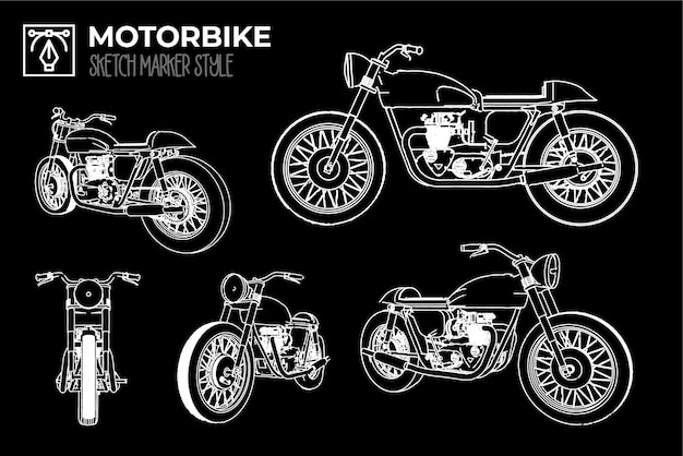 Marker style motorcycle silhouettes drawings