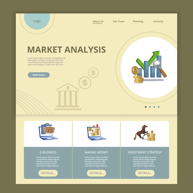 Market analysis flat landing page website template ebusiness