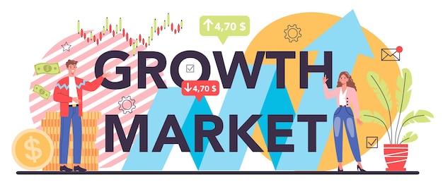 Market growth typographic header Business progress Idea of firm promotion for a new marketplace Finance increase and business success Flat vector illustration