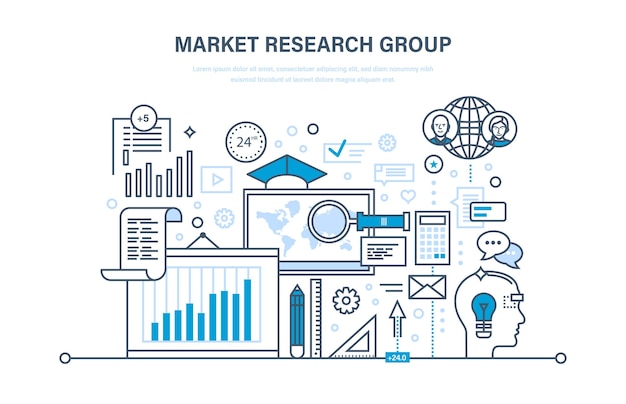 Vector market research group analysis research communication statistic information exchange calculations