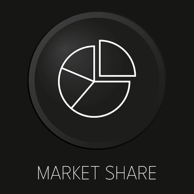 Market share vector line icon on 3D button isolated on black background Premium Vector