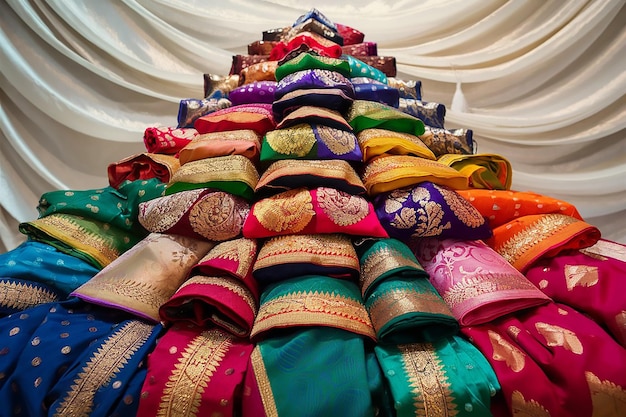 A market stall filled with an array of saris in every color colorful of thai Sharee