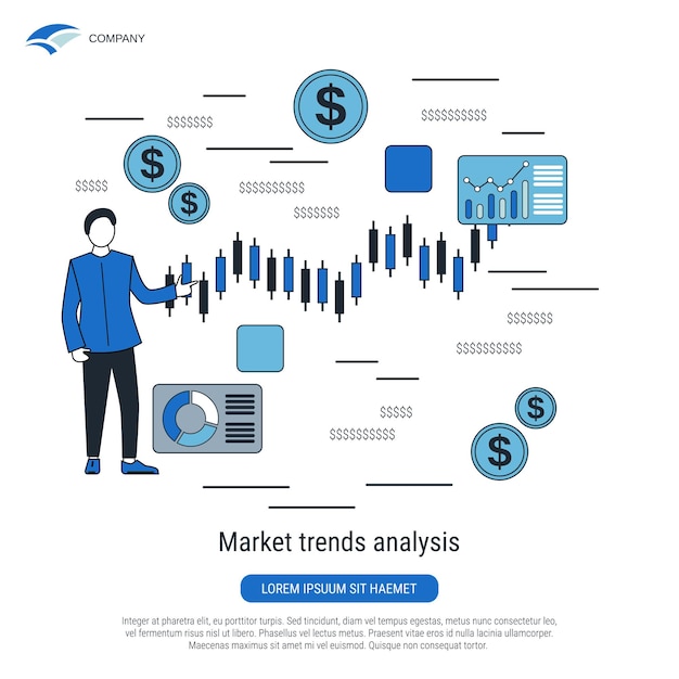 Market trend analysis vector concept illustration