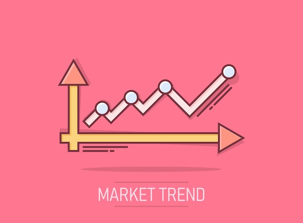 Market trend icon in comic style Financial growth cartoon vector illustration on isolated background Increase splash effect business concept